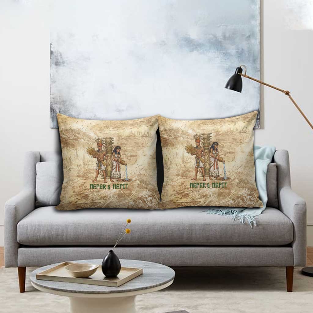 Neper and Nepit Pillow Cover Ancient Harvest and Fertility Design with Sickle and Grain