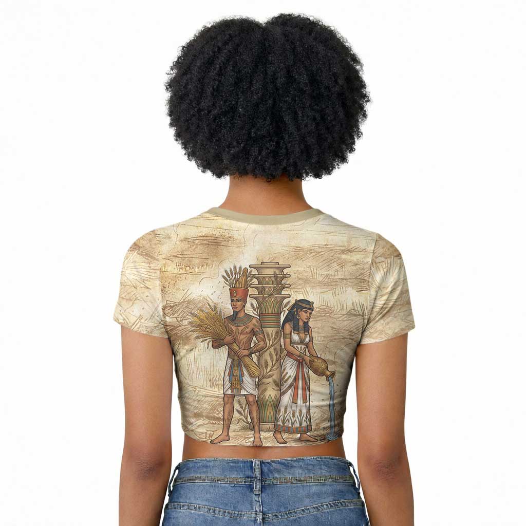 Neper and Nepit Raglan Cropped T shirt Ancient Harvest and Fertility Design with Sickle and Grain