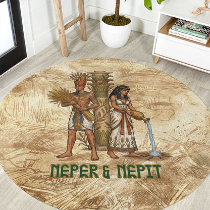 Neper and Nepit Round Carpet Ancient Harvest and Fertility Design with Sickle and Grain