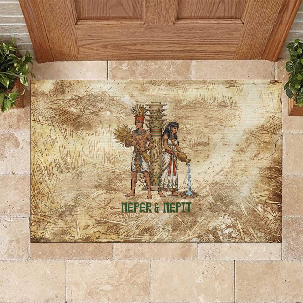 Neper and Nepit Rubber Doormat Ancient Harvest and Fertility Design with Sickle and Grain