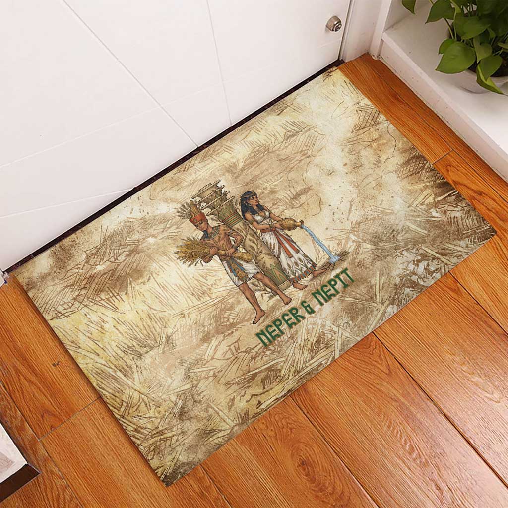 Neper and Nepit Rubber Doormat Ancient Harvest and Fertility Design with Sickle and Grain