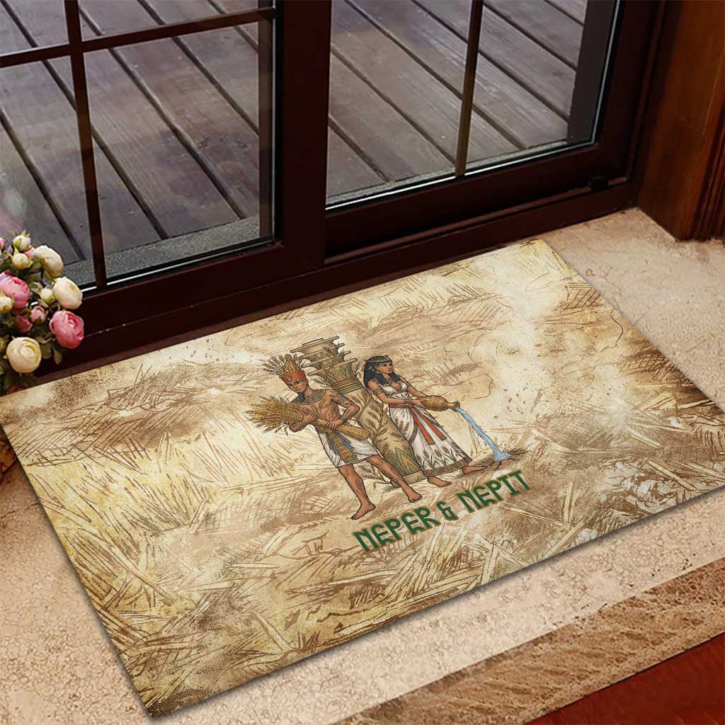 Neper and Nepit Rubber Doormat Ancient Harvest and Fertility Design with Sickle and Grain