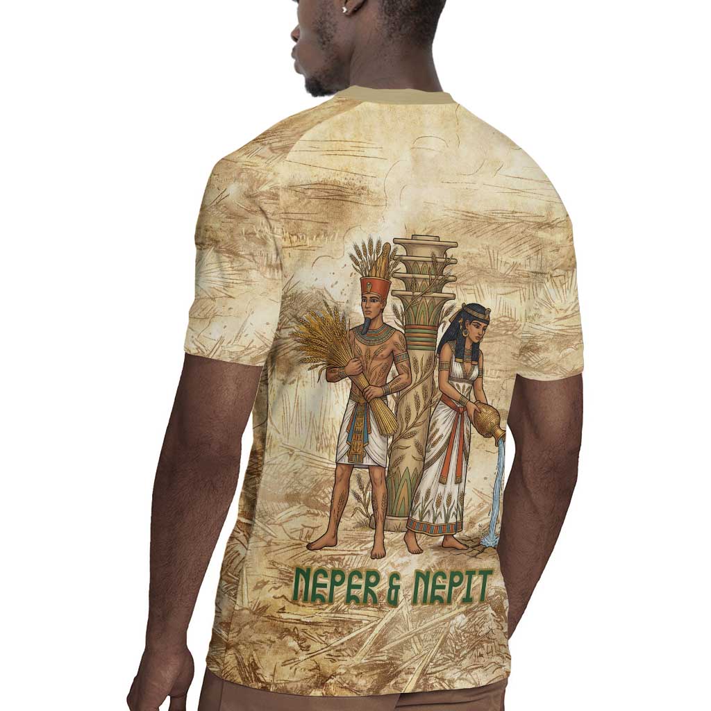 Neper and Nepit Rugby Jersey Ancient Harvest and Fertility Design with Sickle and Grain