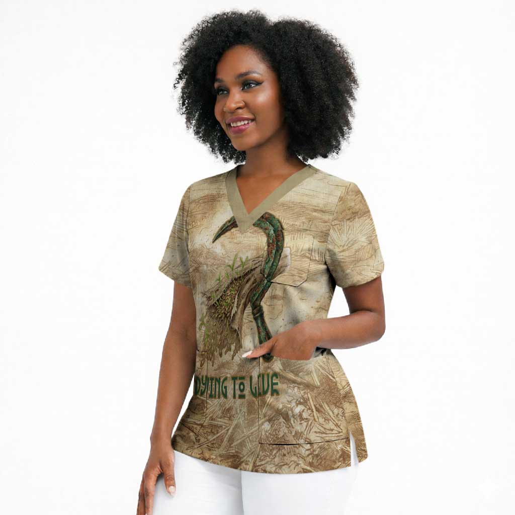 Neper and Nepit Scrub Top Ancient Harvest and Fertility Design with Sickle and Grain
