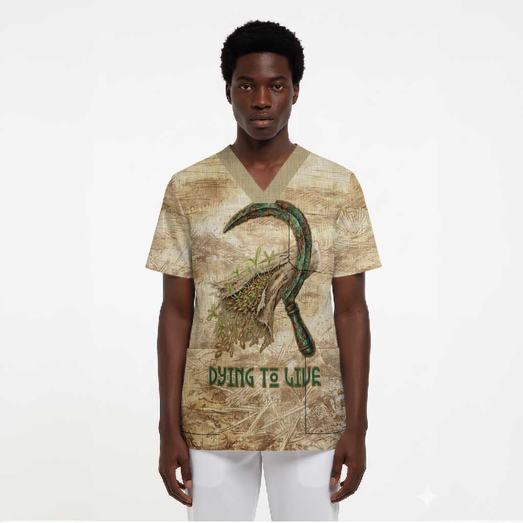 Neper and Nepit Scrub Top Ancient Harvest and Fertility Design with Sickle and Grain