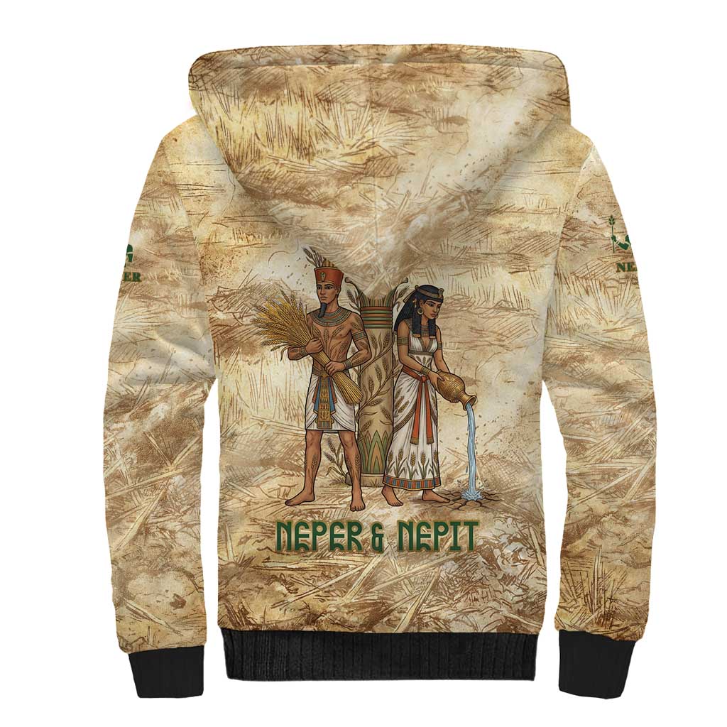 Neper and Nepit Sherpa Hoodie Ancient Harvest and Fertility Design with Sickle and Grain