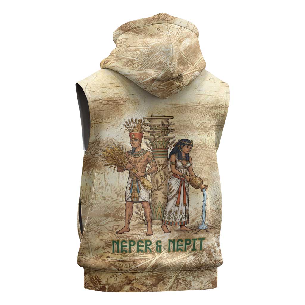 Neper and Nepit Sleeveless Hoodie Ancient Harvest and Fertility Design with Sickle and Grain