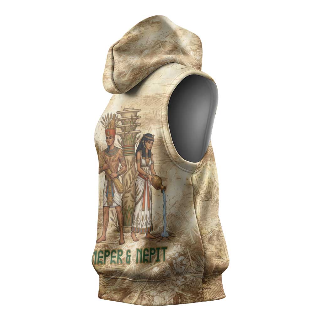 Neper and Nepit Sleeveless Hoodie Ancient Harvest and Fertility Design with Sickle and Grain