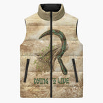 Neper and Nepit Sleeveless Puffer Jacket Ancient Harvest and Fertility Design with Sickle and Grain