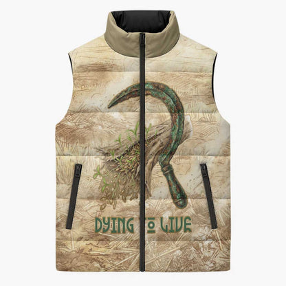 Neper and Nepit Sleeveless Puffer Jacket Ancient Harvest and Fertility Design with Sickle and Grain