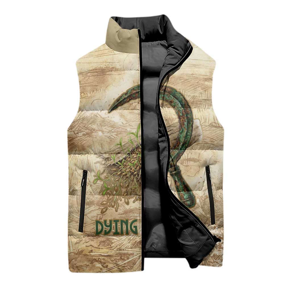 Neper and Nepit Sleeveless Puffer Jacket Ancient Harvest and Fertility Design with Sickle and Grain