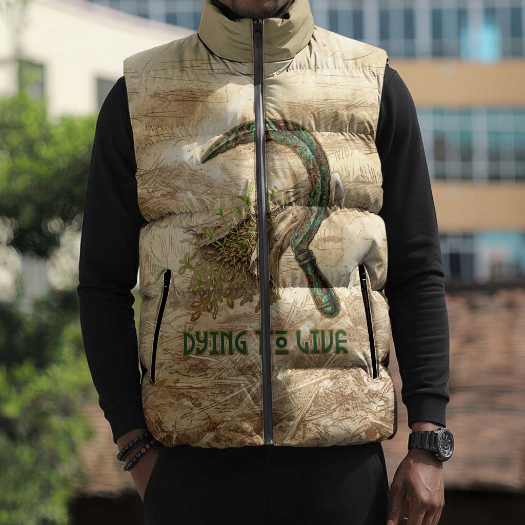 Neper and Nepit Sleeveless Puffer Jacket Ancient Harvest and Fertility Design with Sickle and Grain