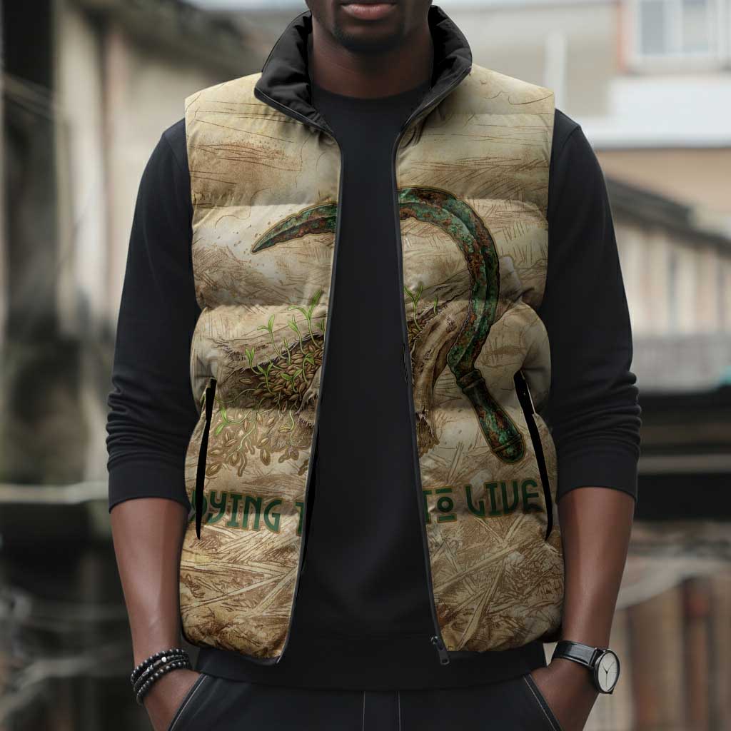Neper and Nepit Sleeveless Puffer Jacket Ancient Harvest and Fertility Design with Sickle and Grain