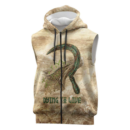 Neper and Nepit Sleeveless Zip Hoodie Ancient Harvest and Fertility Design with Sickle and Grain