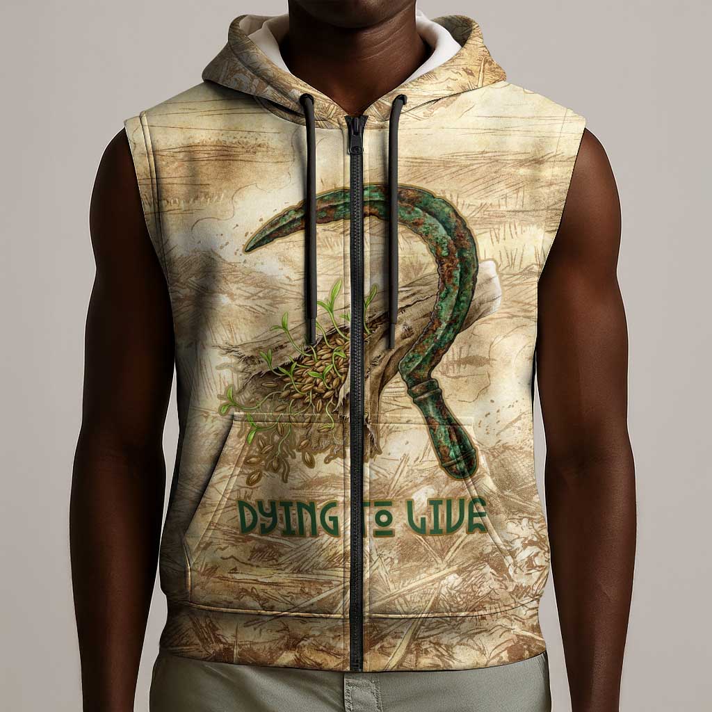 Neper and Nepit Sleeveless Zip Hoodie Ancient Harvest and Fertility Design with Sickle and Grain
