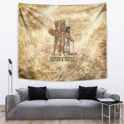 Neper and Nepit Tapestry Ancient Harvest and Fertility Design with Sickle and Grain
