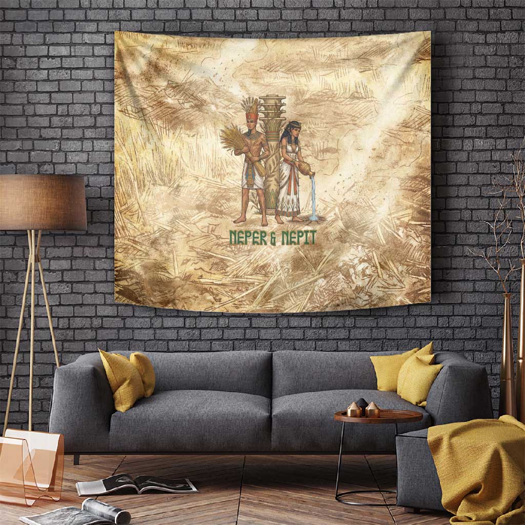 Neper and Nepit Tapestry Ancient Harvest and Fertility Design with Sickle and Grain