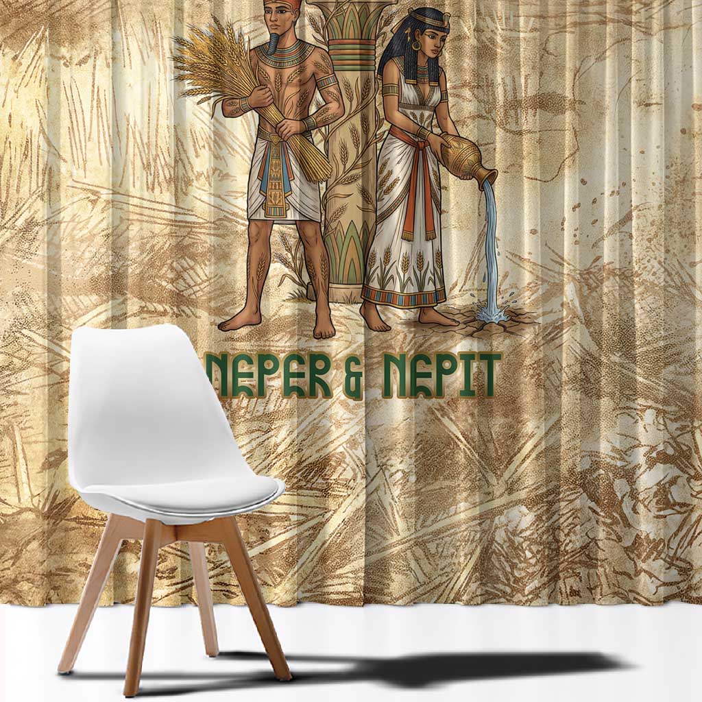 Neper and Nepit Window Curtain Ancient Harvest and Fertility Design with Sickle and Grain