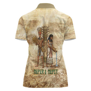 Neper and Nepit Women Polo Shirt Ancient Harvest and Fertility Design with Sickle and Grain