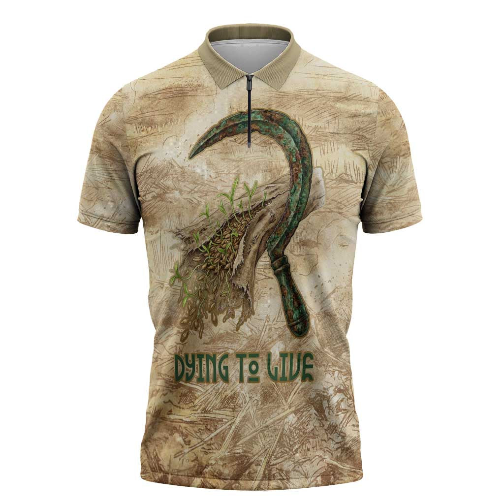 Neper and Nepit Zipper Polo Shirt Ancient Harvest and Fertility Design with Sickle and Grain