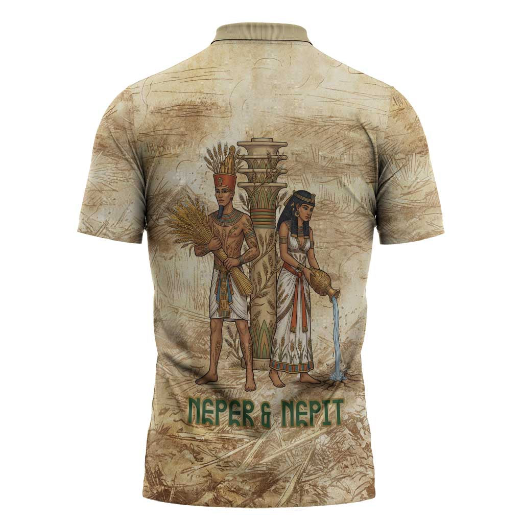 Neper and Nepit Zipper Polo Shirt Ancient Harvest and Fertility Design with Sickle and Grain