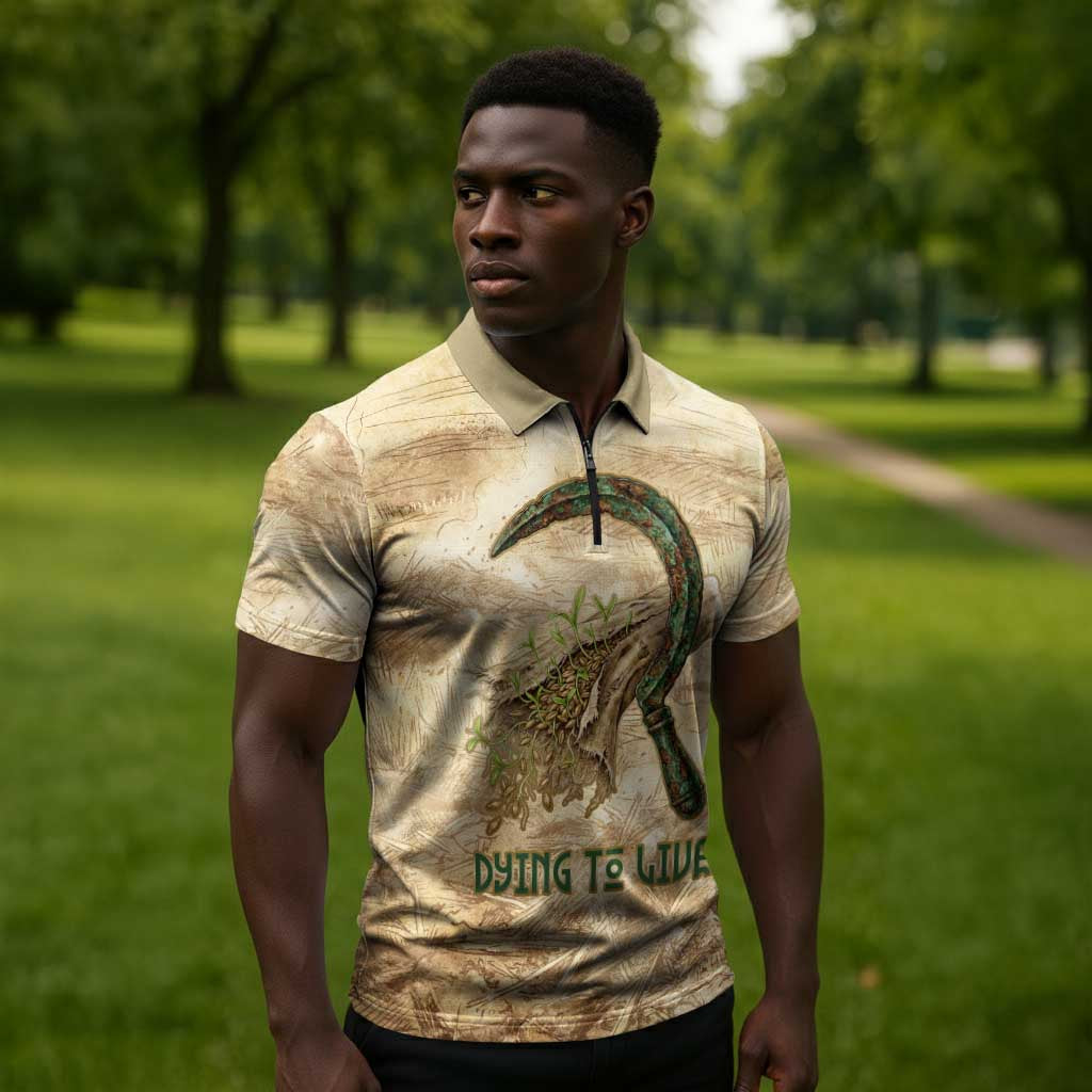 Neper and Nepit Zipper Polo Shirt Ancient Harvest and Fertility Design with Sickle and Grain