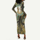 Neper and Nepit Long Sleeve Bodycon Dress Ancient Egyptian Seed Awakening and Fertility