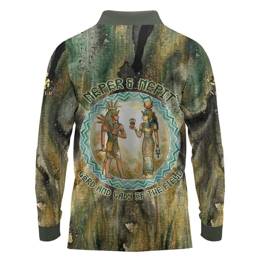 Neper and Nepit Long Sleeve Polo Shirt Ancient Egyptian Seed Awakening and Fertility