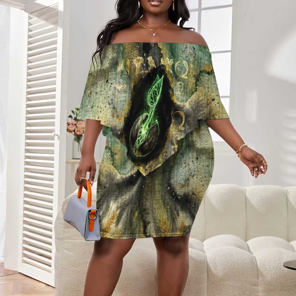 Neper and Nepit Off Shoulder Short Dress Ancient Egyptian Seed Awakening and Fertility