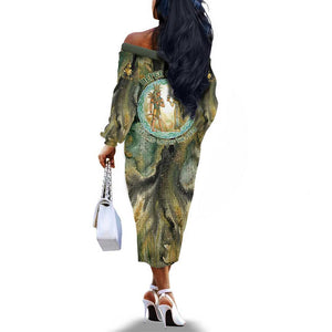 Neper and Nepit Off The Shoulder Long Sleeve Dress Ancient Egyptian Seed Awakening and Fertility