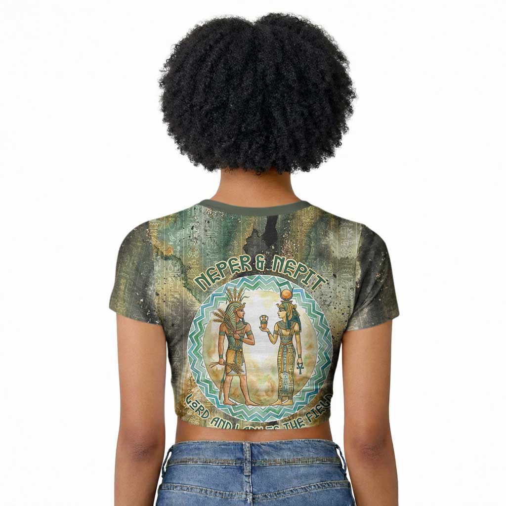 Neper and Nepit Raglan Cropped T shirt Ancient Egyptian Seed Awakening and Fertility