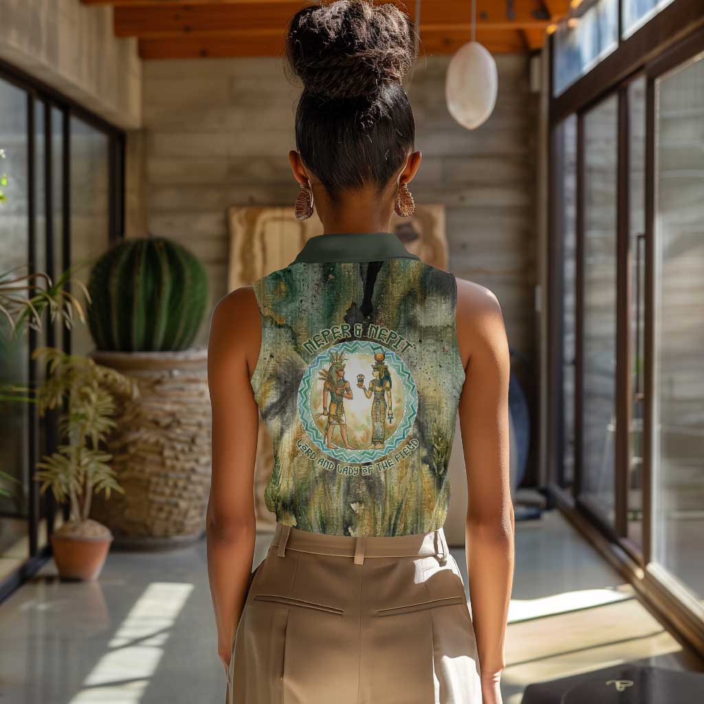 Neper and Nepit Women Sleeveless Polo Shirt Ancient Egyptian Seed Awakening and Fertility