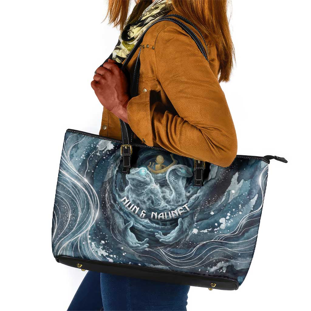 Egypt Nun and Naunet Leather Tote Bag Primordial Water Gods Cosmic Ocean Infinite Waves