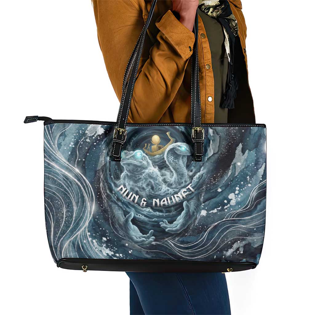 Egypt Nun and Naunet Leather Tote Bag Primordial Water Gods Cosmic Ocean Infinite Waves