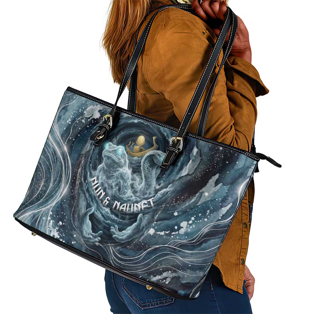 Egypt Nun and Naunet Leather Tote Bag Primordial Water Gods Cosmic Ocean Infinite Waves