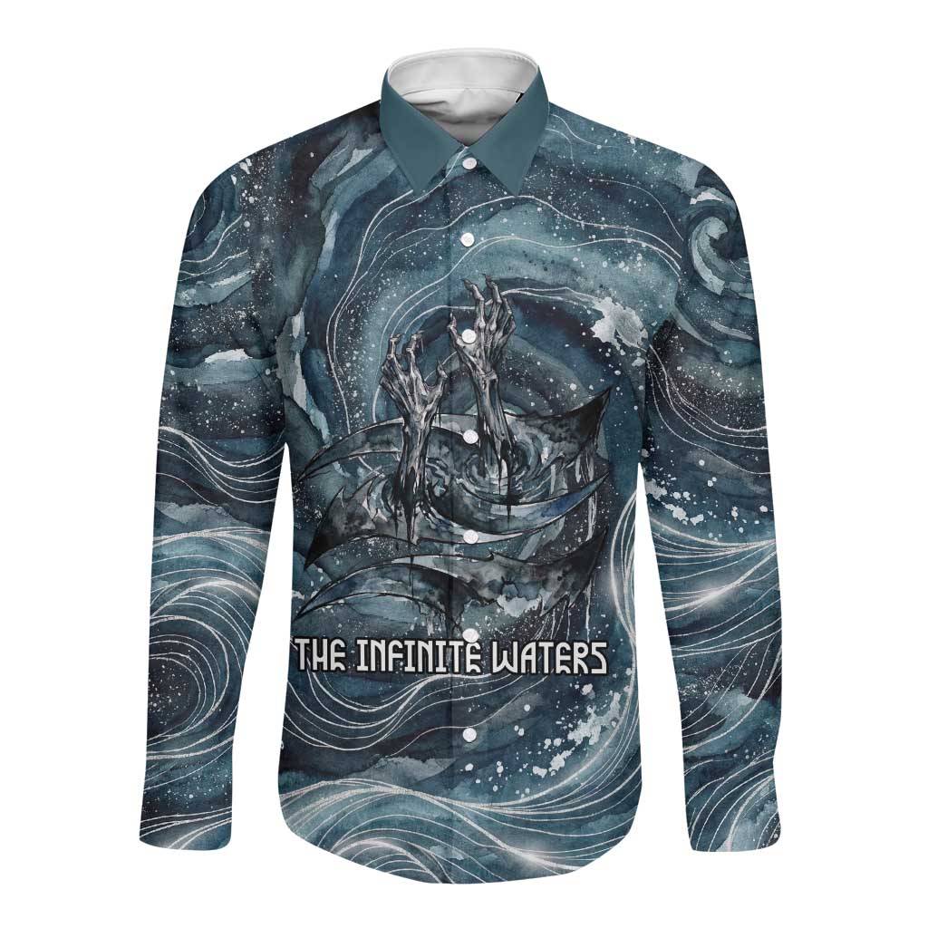 Egypt Nun and Naunet Long Sleeve Button Shirt Primordial Water Gods Cosmic Ocean Infinite Waves