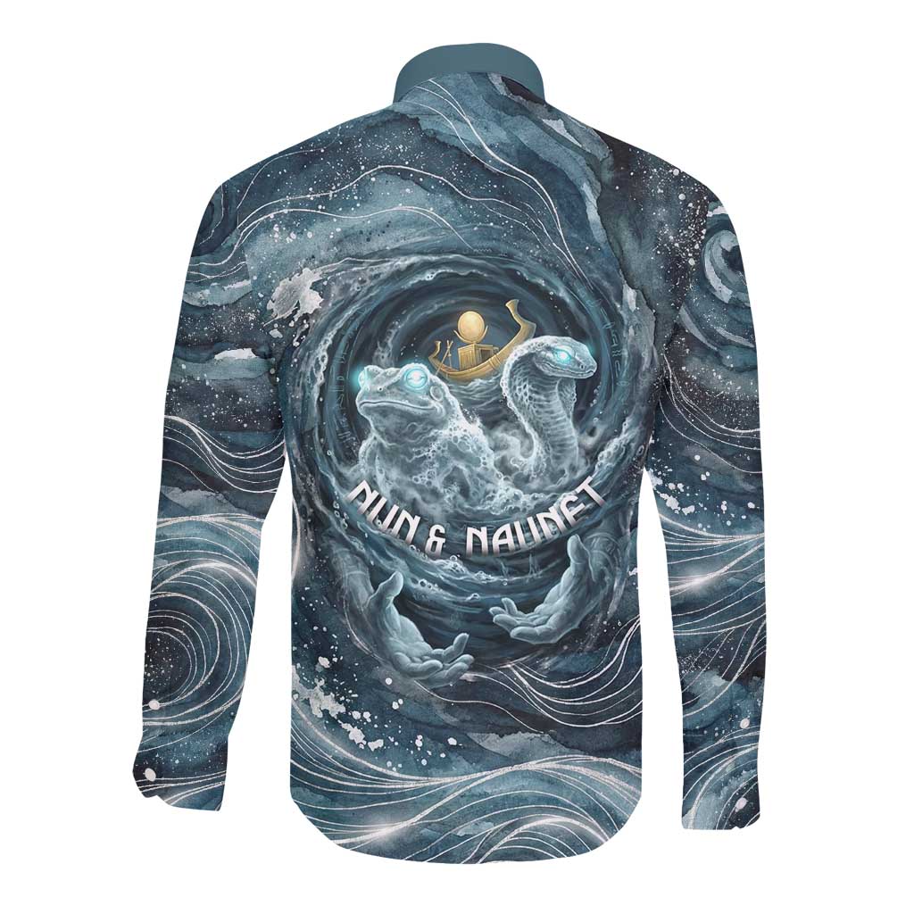 Egypt Nun and Naunet Long Sleeve Button Shirt Primordial Water Gods Cosmic Ocean Infinite Waves