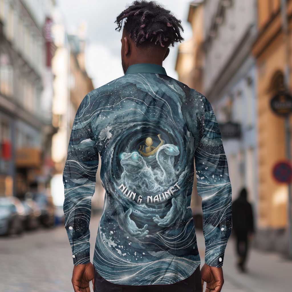 Egypt Nun and Naunet Long Sleeve Button Shirt Primordial Water Gods Cosmic Ocean Infinite Waves