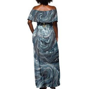 Egypt Nun and Naunet Off Shoulder Maxi Dress Primordial Water Gods Cosmic Ocean Infinite Waves
