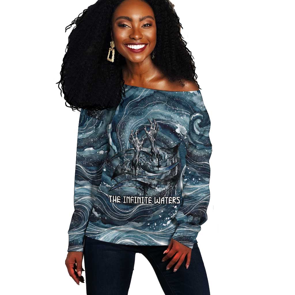Egypt Nun and Naunet Off Shoulder Sweater Primordial Water Gods Cosmic Ocean Infinite Waves