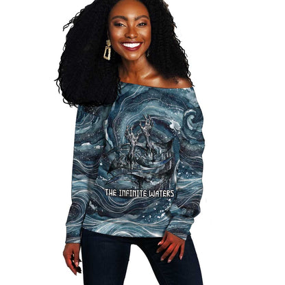 Egypt Nun and Naunet Off Shoulder Sweater Primordial Water Gods Cosmic Ocean Infinite Waves