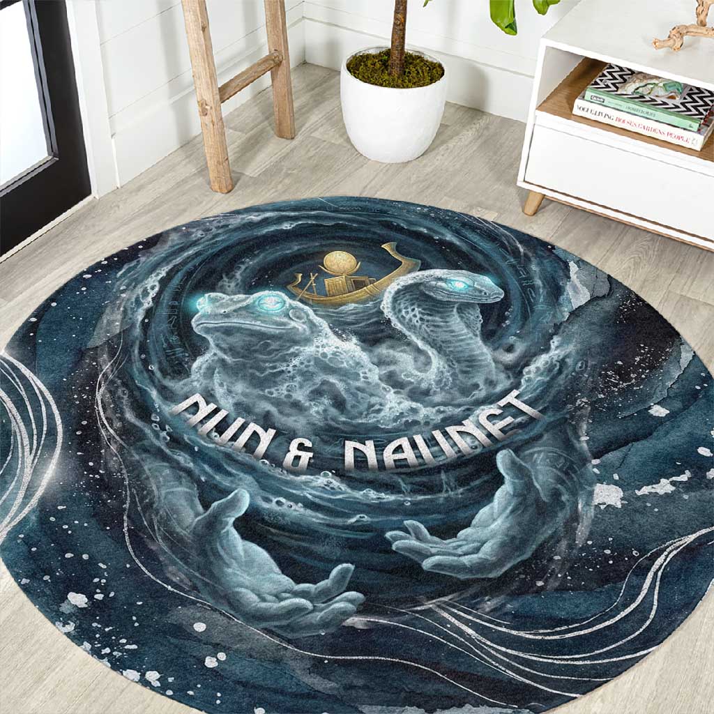 Egypt Nun and Naunet Round Carpet Primordial Water Gods Cosmic Ocean Infinite Waves