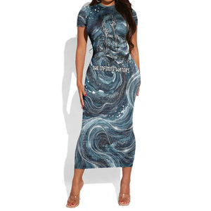 Egypt Nun and Naunet Short Sleeve Bodycon Dress Primordial Water Gods Cosmic Ocean Infinite Waves