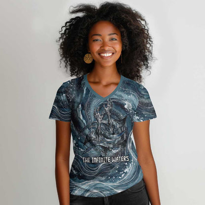 Egypt Nun and Naunet Women V-Neck T-Shirt Primordial Water Gods Cosmic Ocean Infinite Waves