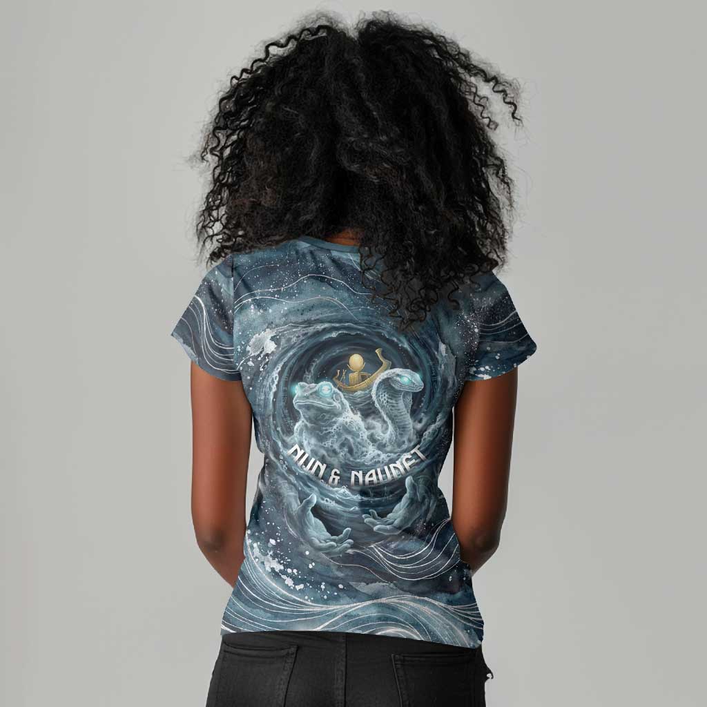 Egypt Nun and Naunet Women V-Neck T-Shirt Primordial Water Gods Cosmic Ocean Infinite Waves