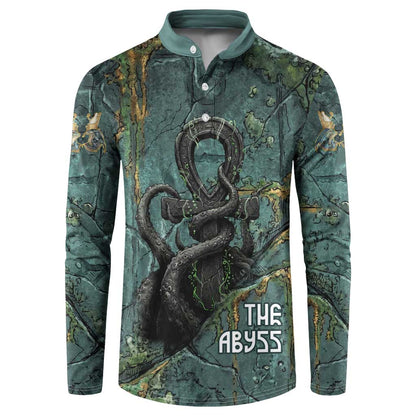 Nun and Naunet Egyptian Button Sweatshirt Serpent Abyss Design Primordial Gods of Ancient Waters
