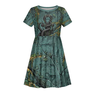 Nun and Naunet Egyptian Kid Short Sleeve Dress Serpent Abyss Design Primordial Gods of Ancient Waters