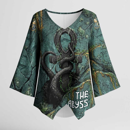 Nun and Naunet Egyptian Kimono Sleeve Blouse Serpent Abyss Design Primordial Gods of Ancient Waters