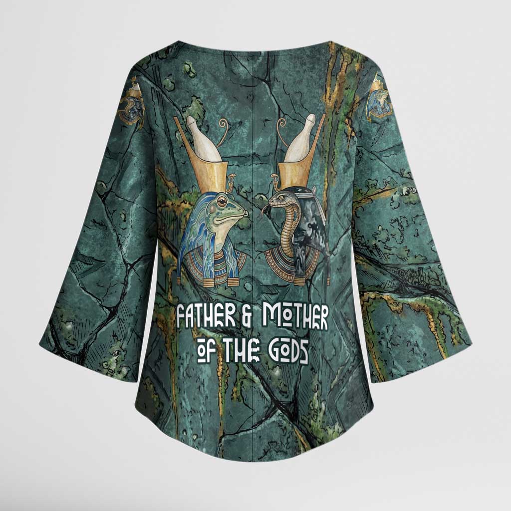 Nun and Naunet Egyptian Kimono Sleeve Blouse Serpent Abyss Design Primordial Gods of Ancient Waters