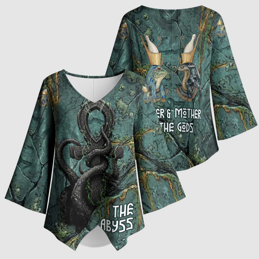 Nun and Naunet Egyptian Kimono Sleeve Blouse Serpent Abyss Design Primordial Gods of Ancient Waters